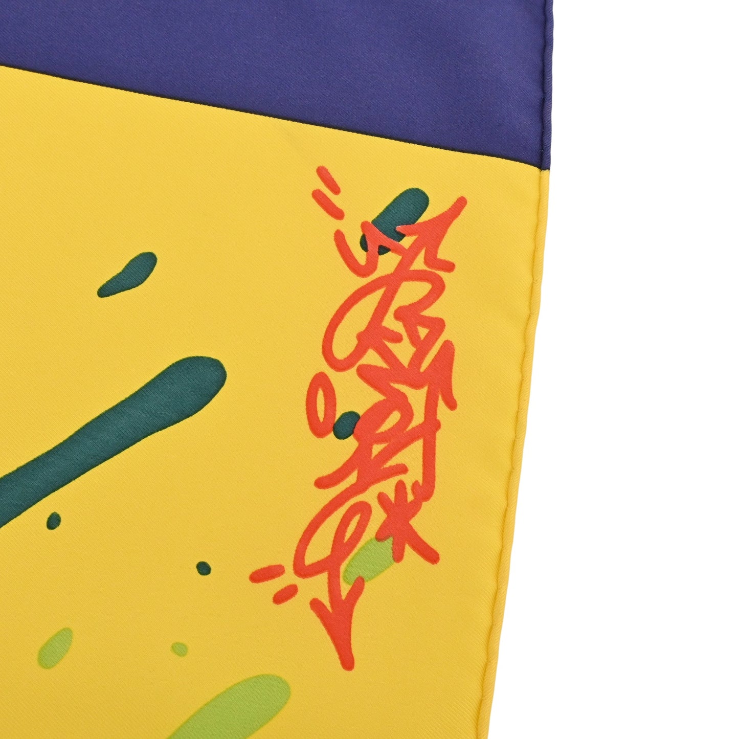 HERMES カレ90 KONGO グラフィティ シルク ネイビー イエロー