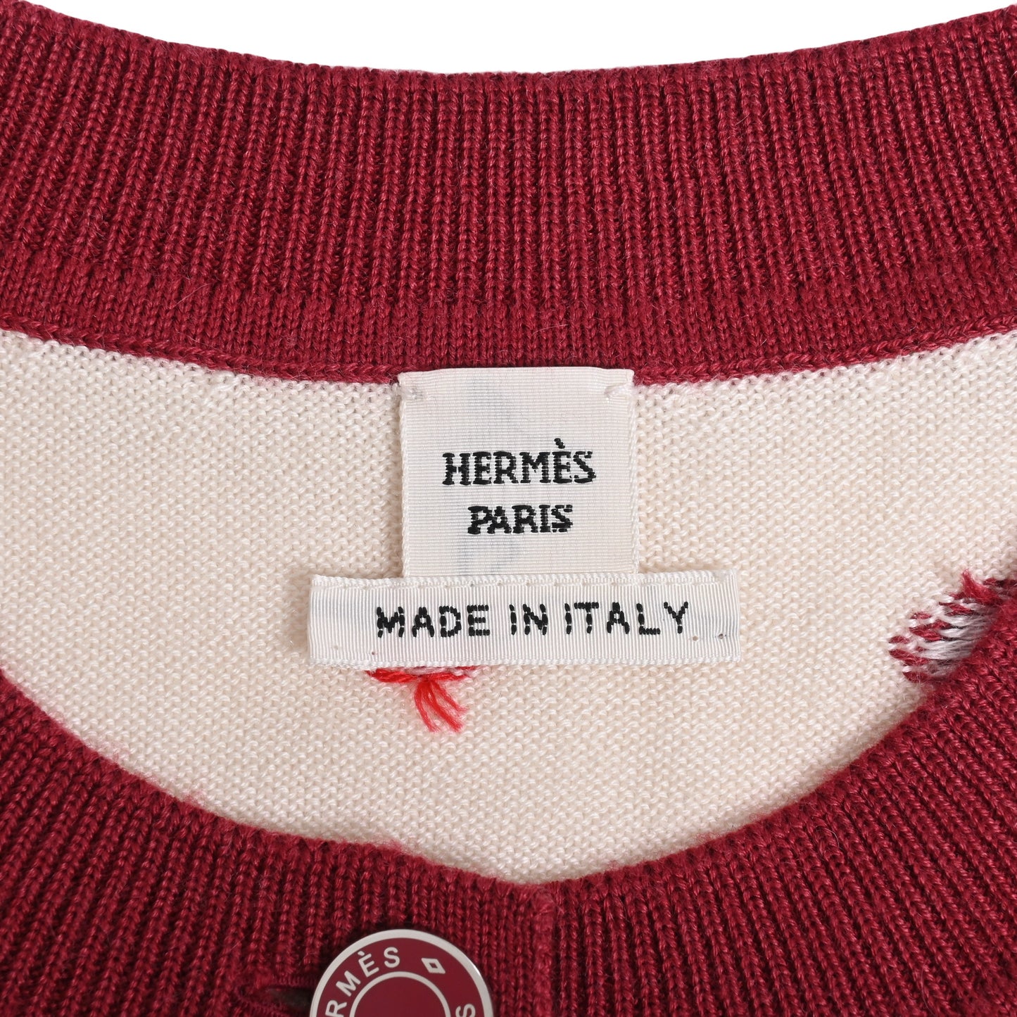 HERMES カーディガン カシミア 白 ボルドー 40