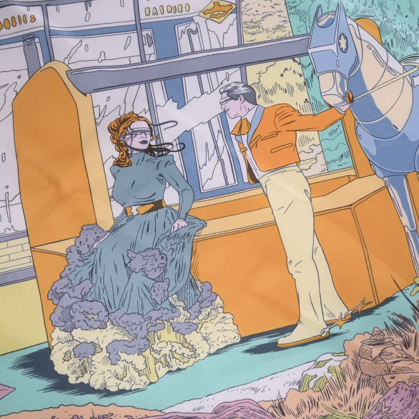 HERMES カレ60 Rendez Vous Galant シルク マルチカラー