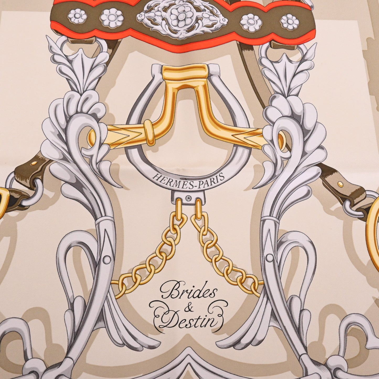 HERMES カレ90 ブリッド・エ・デスタン シルク カーキ