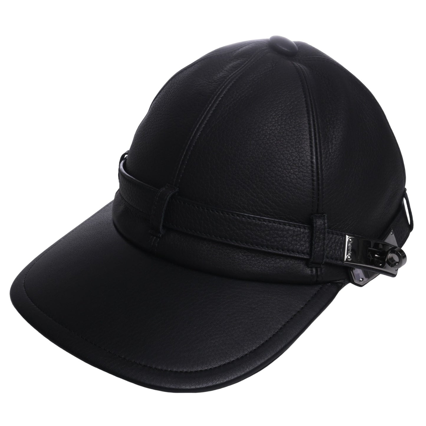 HERMES キャップ レザー 黒 ケリー金具 SS ME