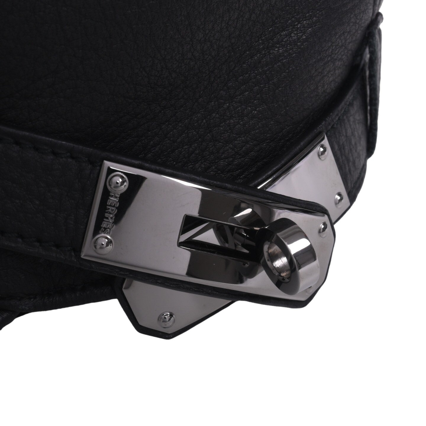 HERMES キャップ レザー 黒 ケリー金具 SS ME