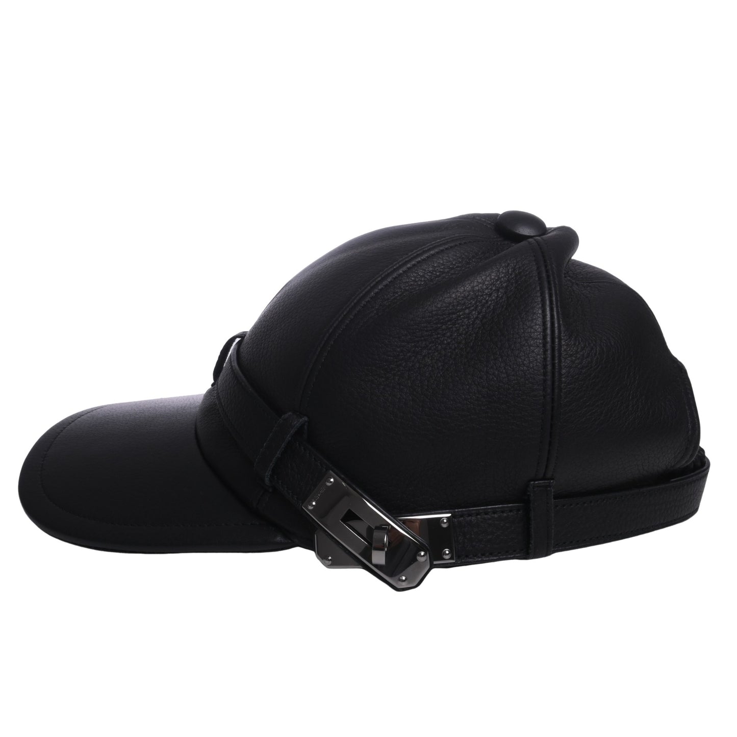 HERMES キャップ レザー 黒 ケリー金具 SS ME