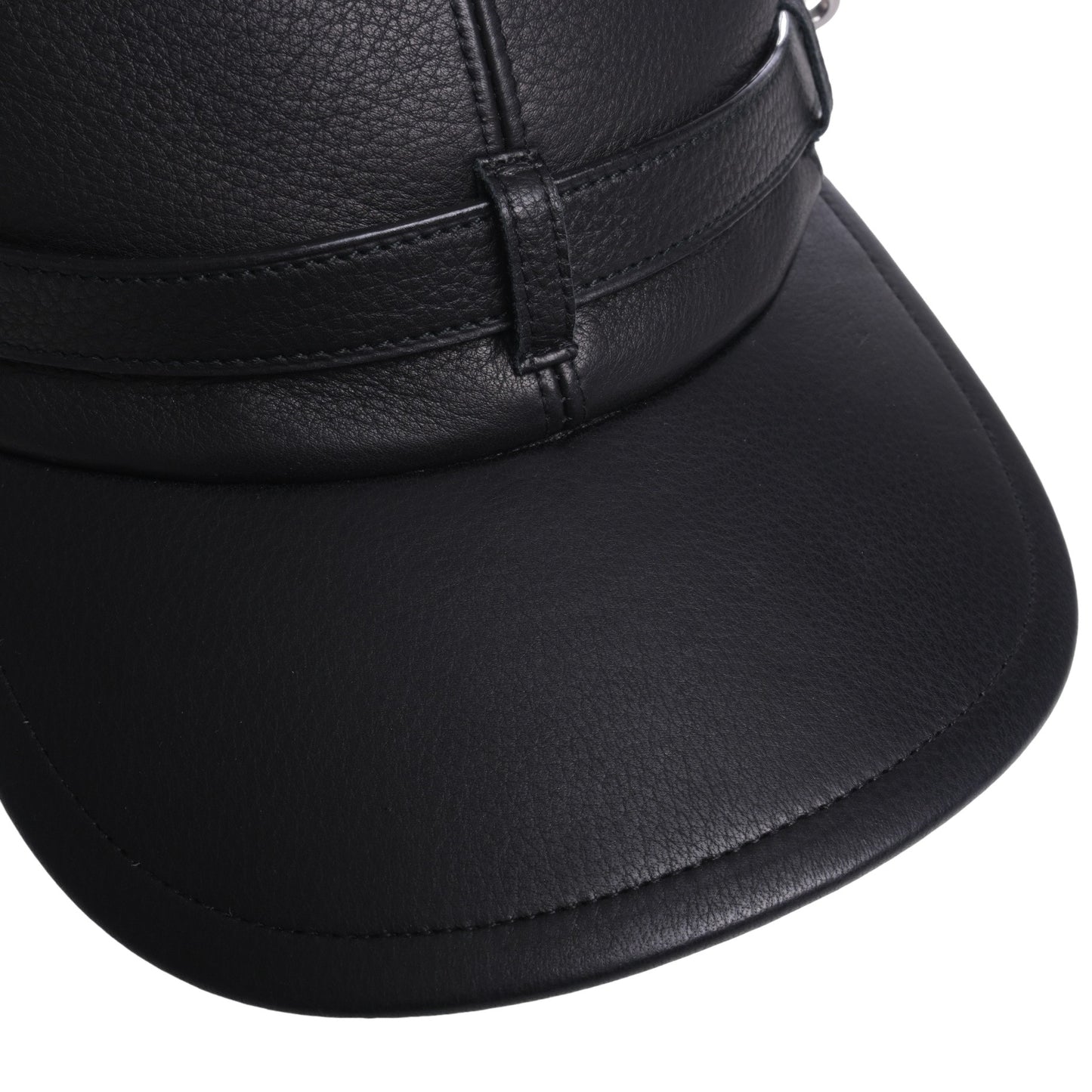 HERMES キャップ レザー 黒 ケリー金具 SS ME