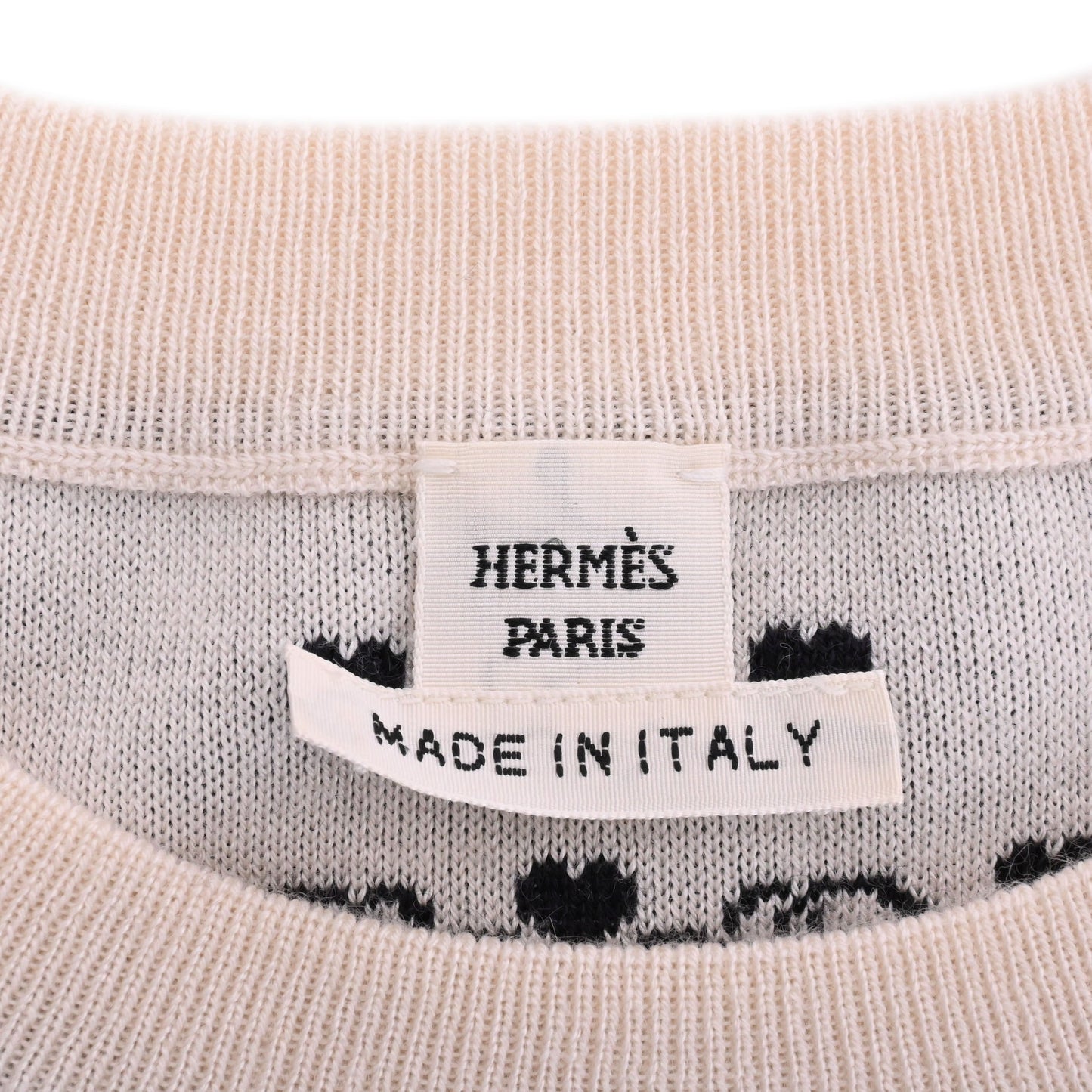 HERMES ニットワンピース 式典用馬勒 カシミヤ 黒 白 34