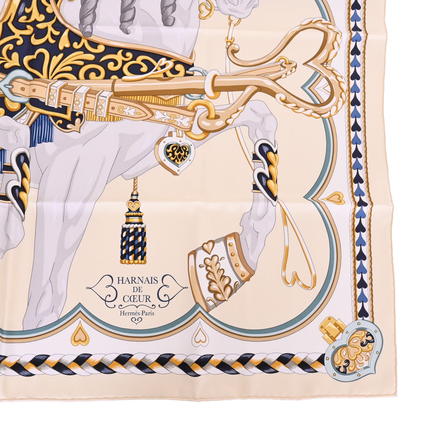 HERMES カレ90 アルネ・ドゥ・クール シルク ベージュ