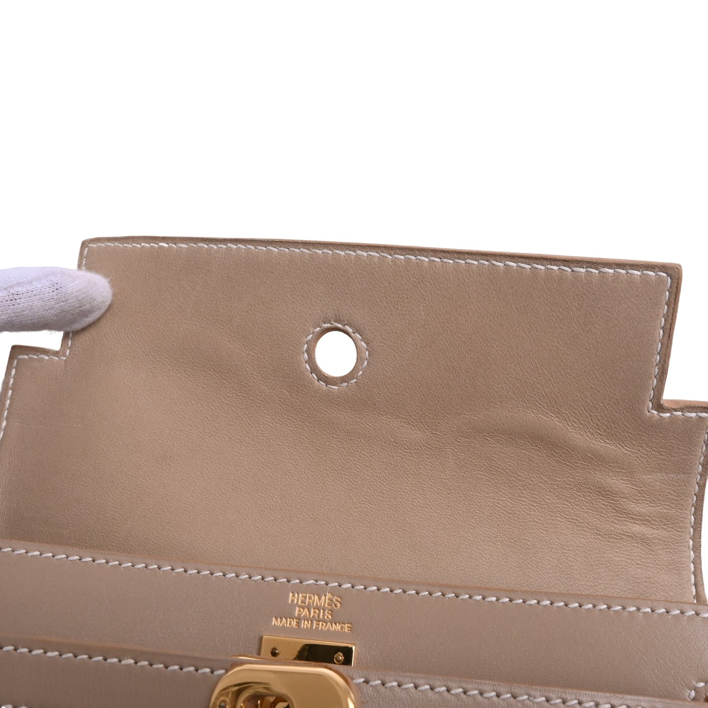 HERMES ケリークラッチ ボックスカーフ ベージュ GP □D刻印