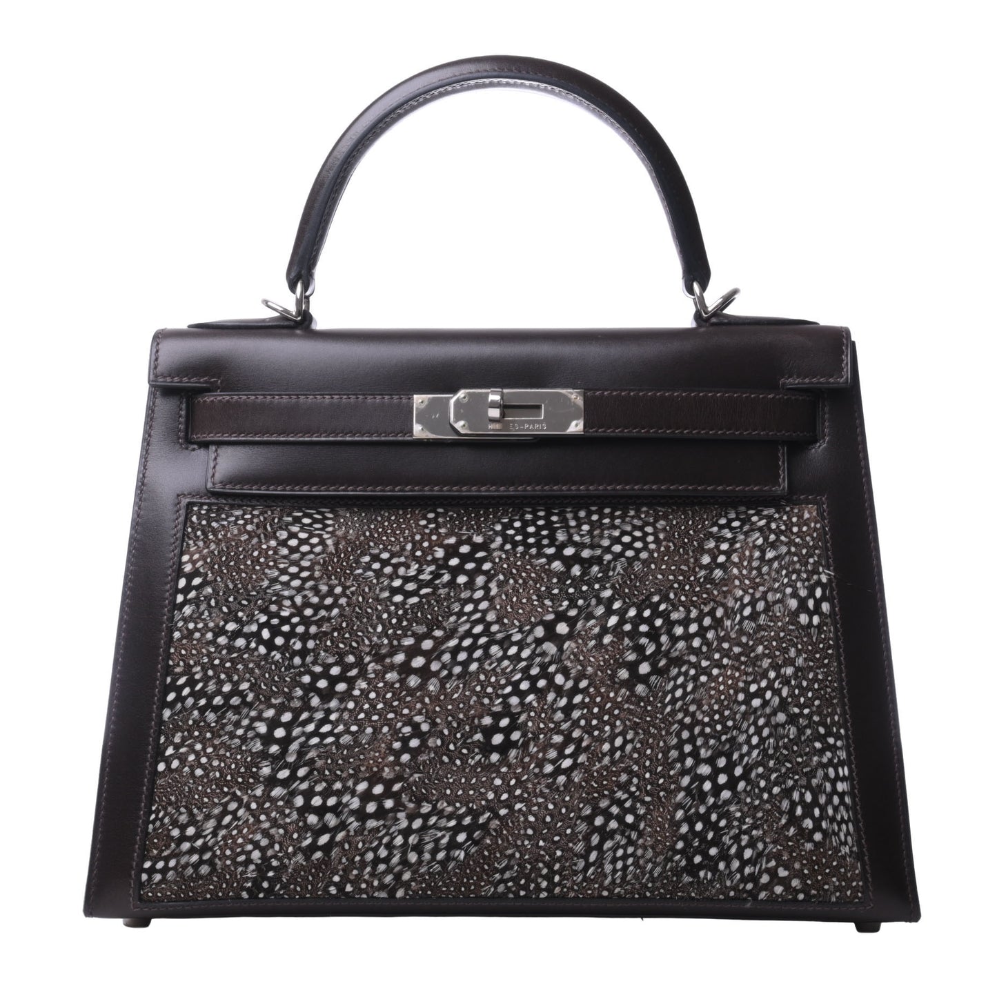 HERMES ケリー28 ボックスカーフ フェザー エベンヌ SS □O刻印
