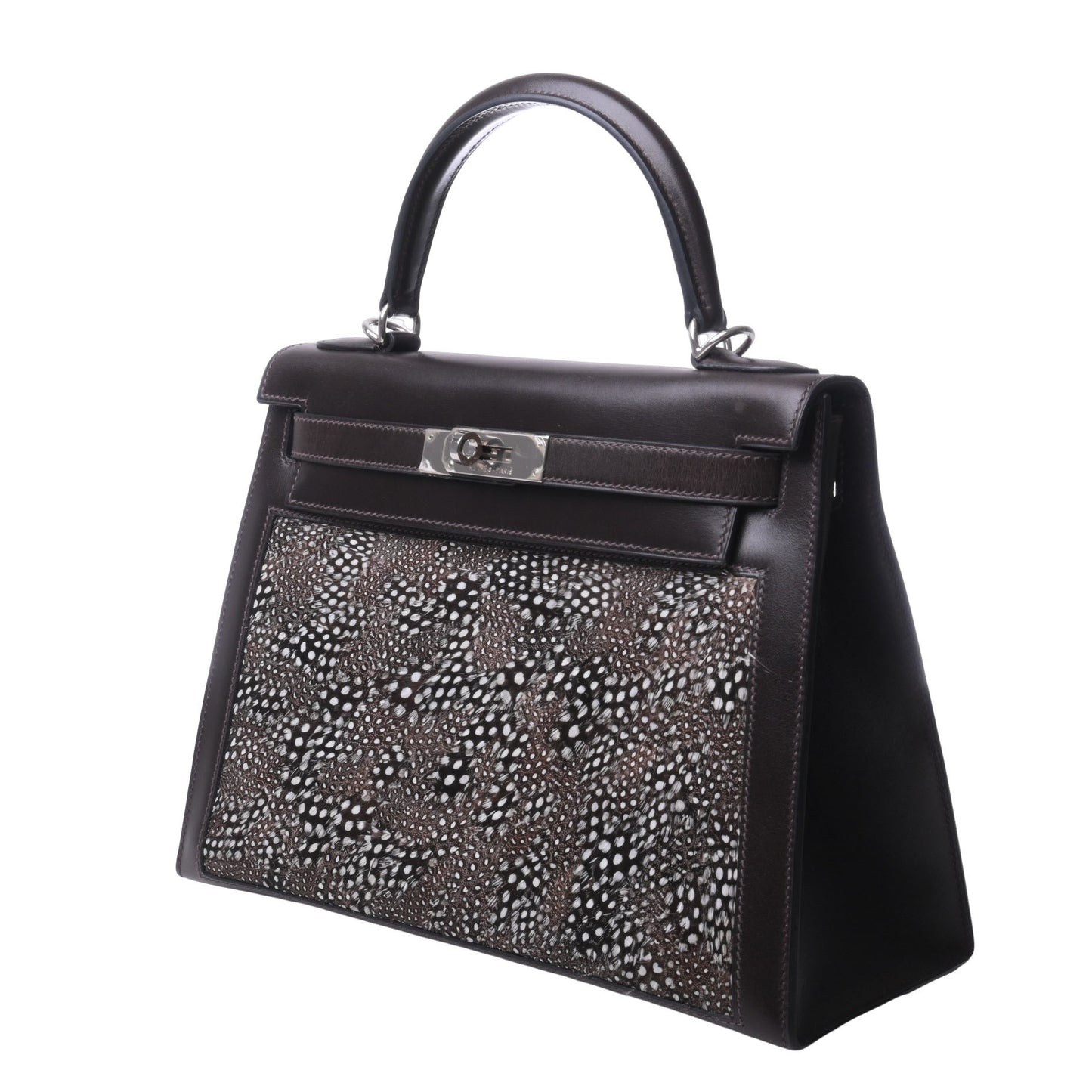 HERMES ケリー28 ボックスカーフ フェザー エベンヌ SS □O刻印