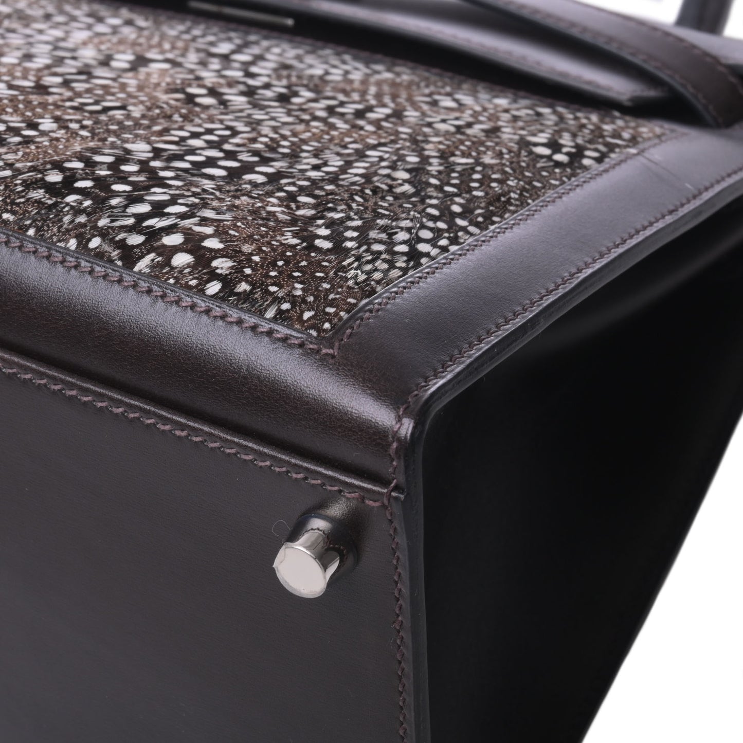 HERMES ケリー28 ボックスカーフ フェザー エベンヌ SS □O刻印