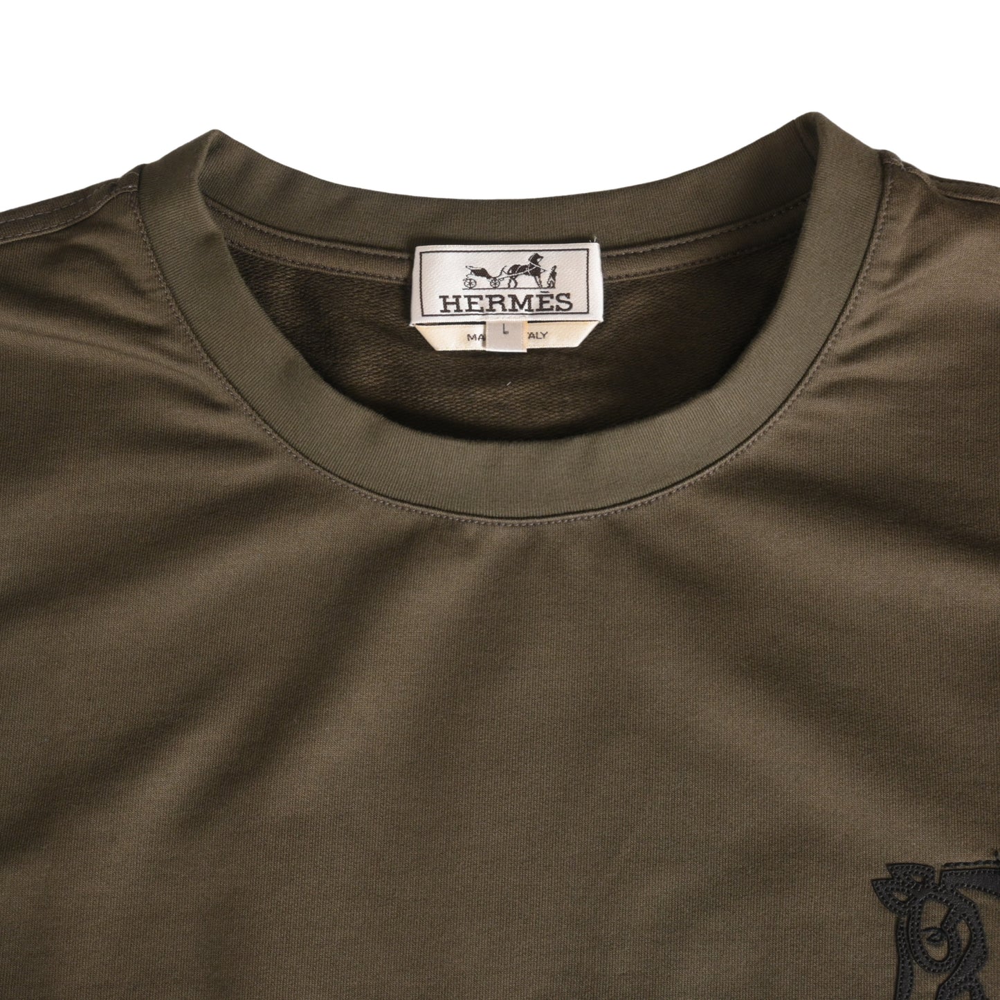 HERMES Tシャツ ホースエンブレム コットン カーキ L