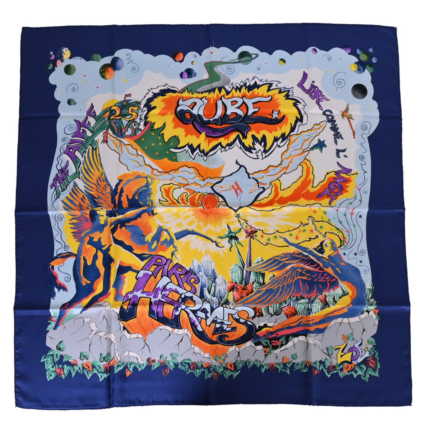 HERMES カレ90 THE ALFEE AUBE LIBRE COMME L`ANGE シルク マルチカラー