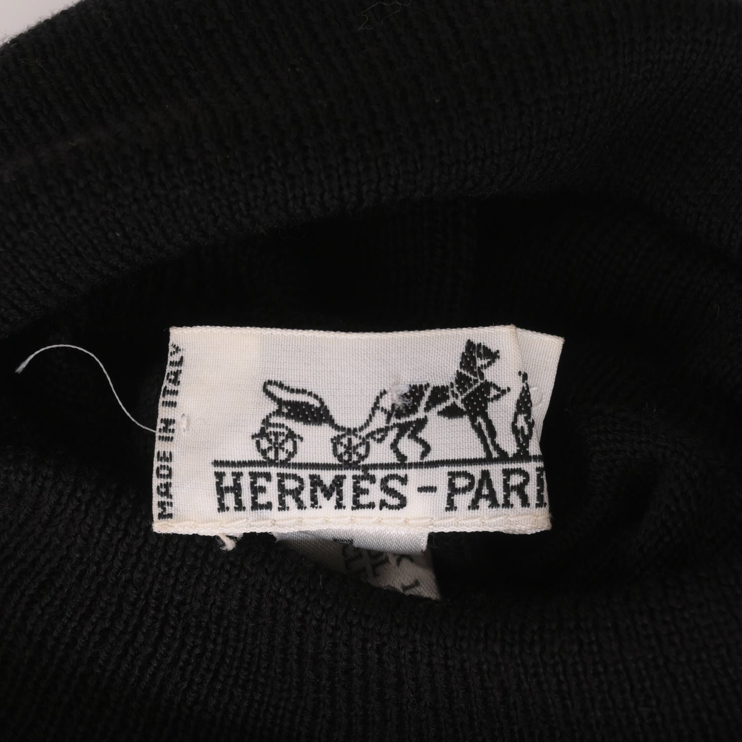 HERMES タートルネック ニット タンブールの太鼓 ウール シルク 黒 42