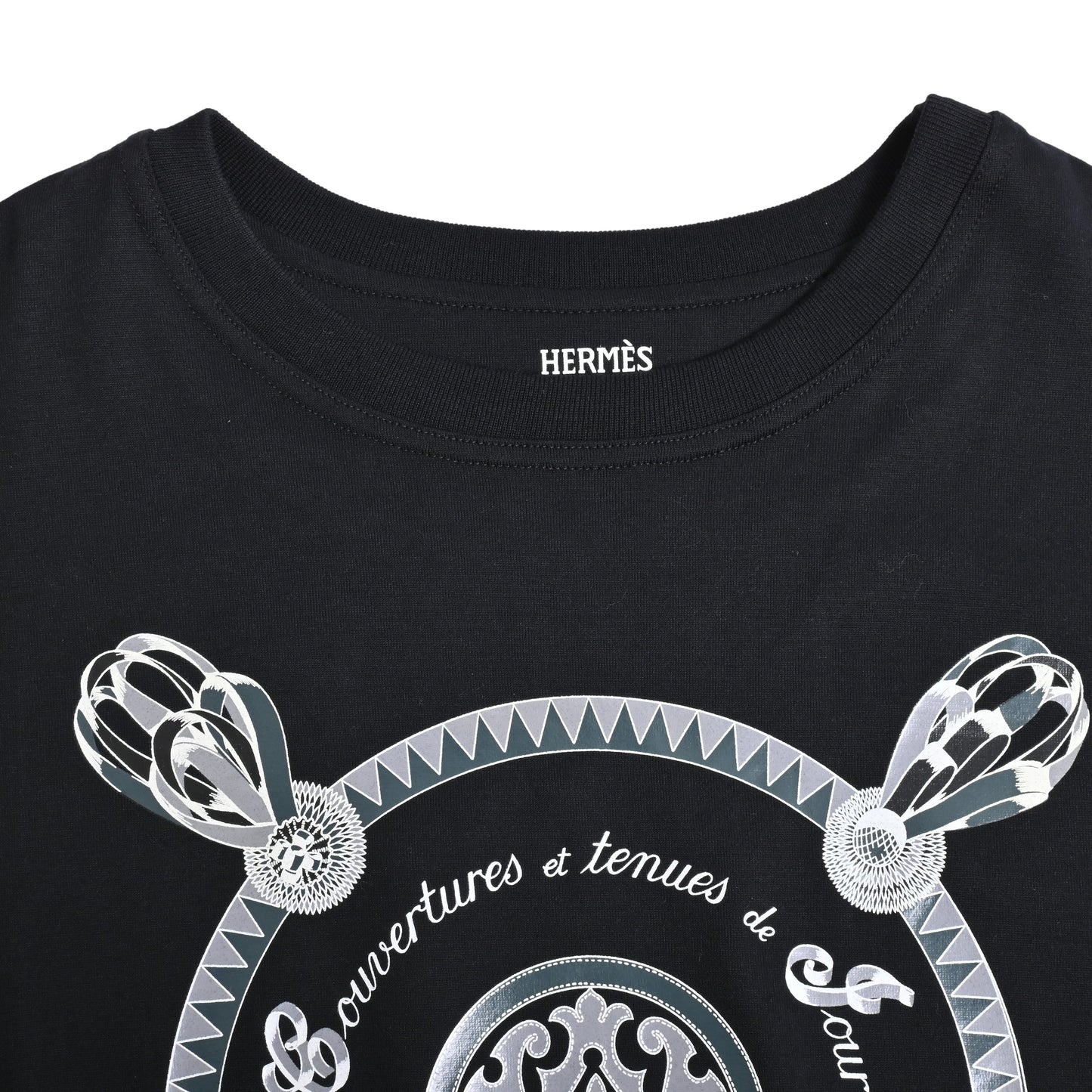 HERMES Tシャツ ロゴプリント コットン 黒 36