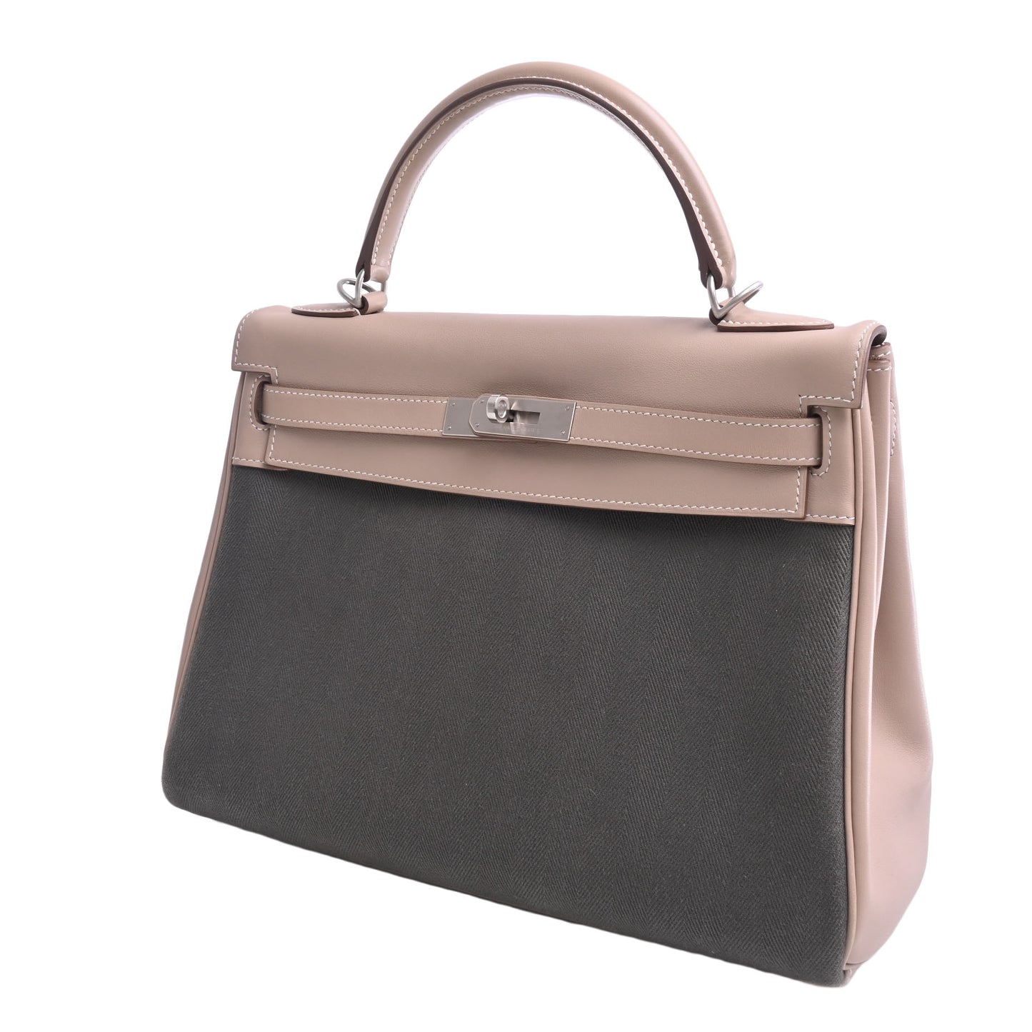 HERMES ケリーアマゾン32 トワル ヴォ―スイフト アルジル カーキ マットシルバー金具 □P刻印