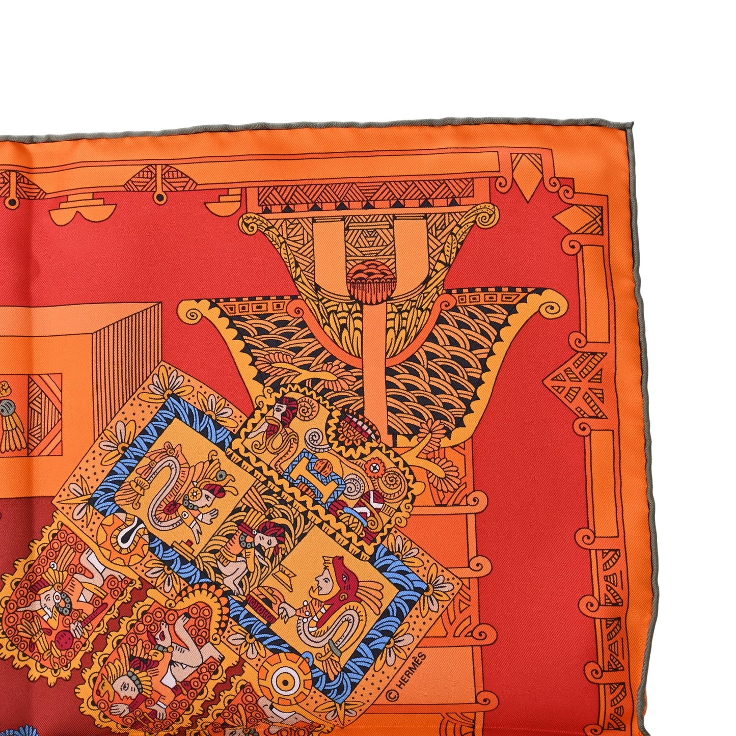 HERMES カレ90 天体と太陽 シルク オレンジ