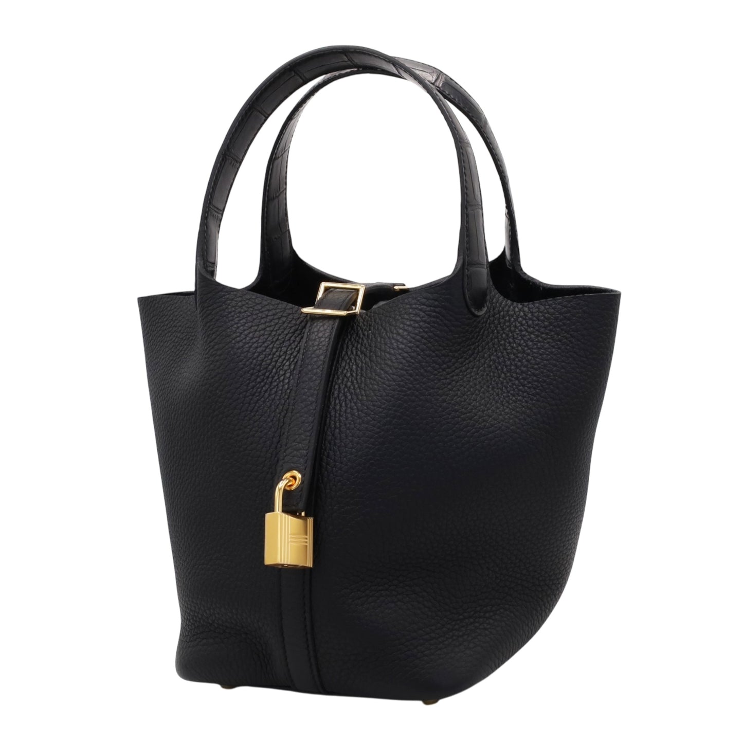 Picotin Lock PM Touch Torillon Clemence Alligator Black GP W Engraved