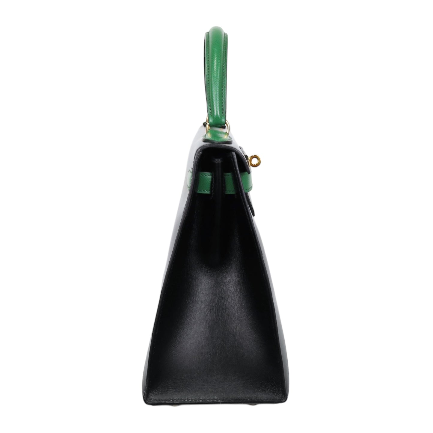 Kelly 28 Bicolor Double Material Box Calf Kushbell Black Green GP XV Engraved
