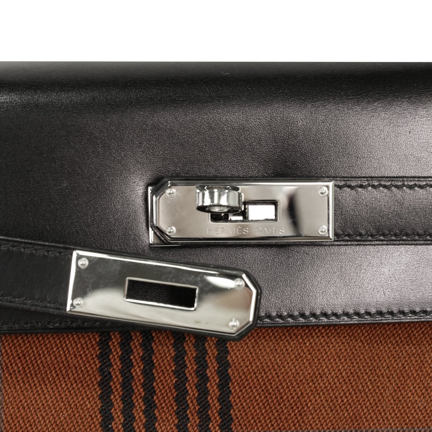 Kelly 32 Toile Potamos Box Calf Black Brown SS □J Engraved