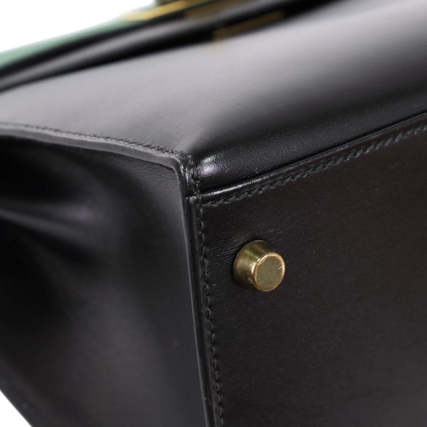 Kelly 28 Bicolor Double Material Box Calf Kushbell Black Green GP XV Engraved