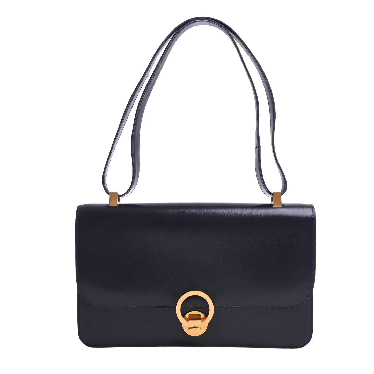Ringdo Shoulder Bag Box Calf Black GP 〇M Engraved