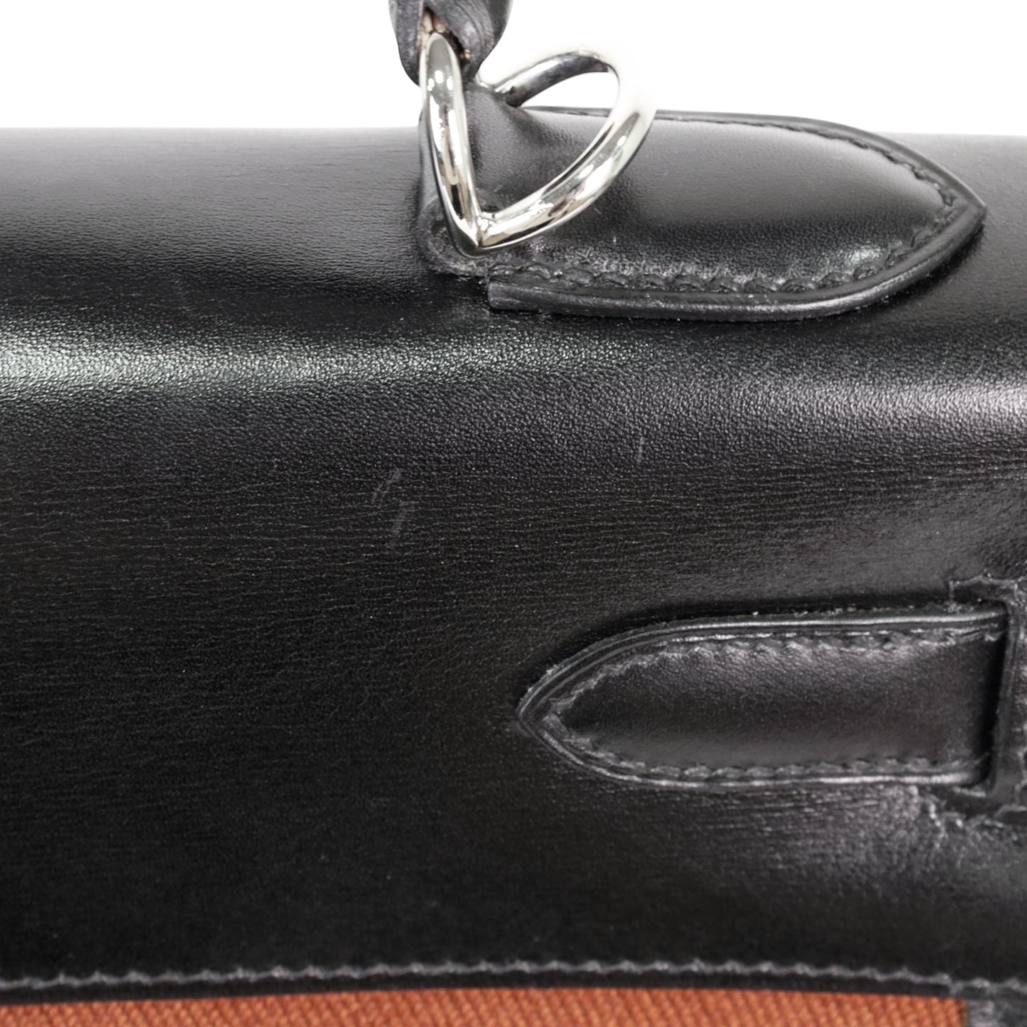 Kelly 32 Toile Potamos Box Calf Black Brown SS □J Engraved