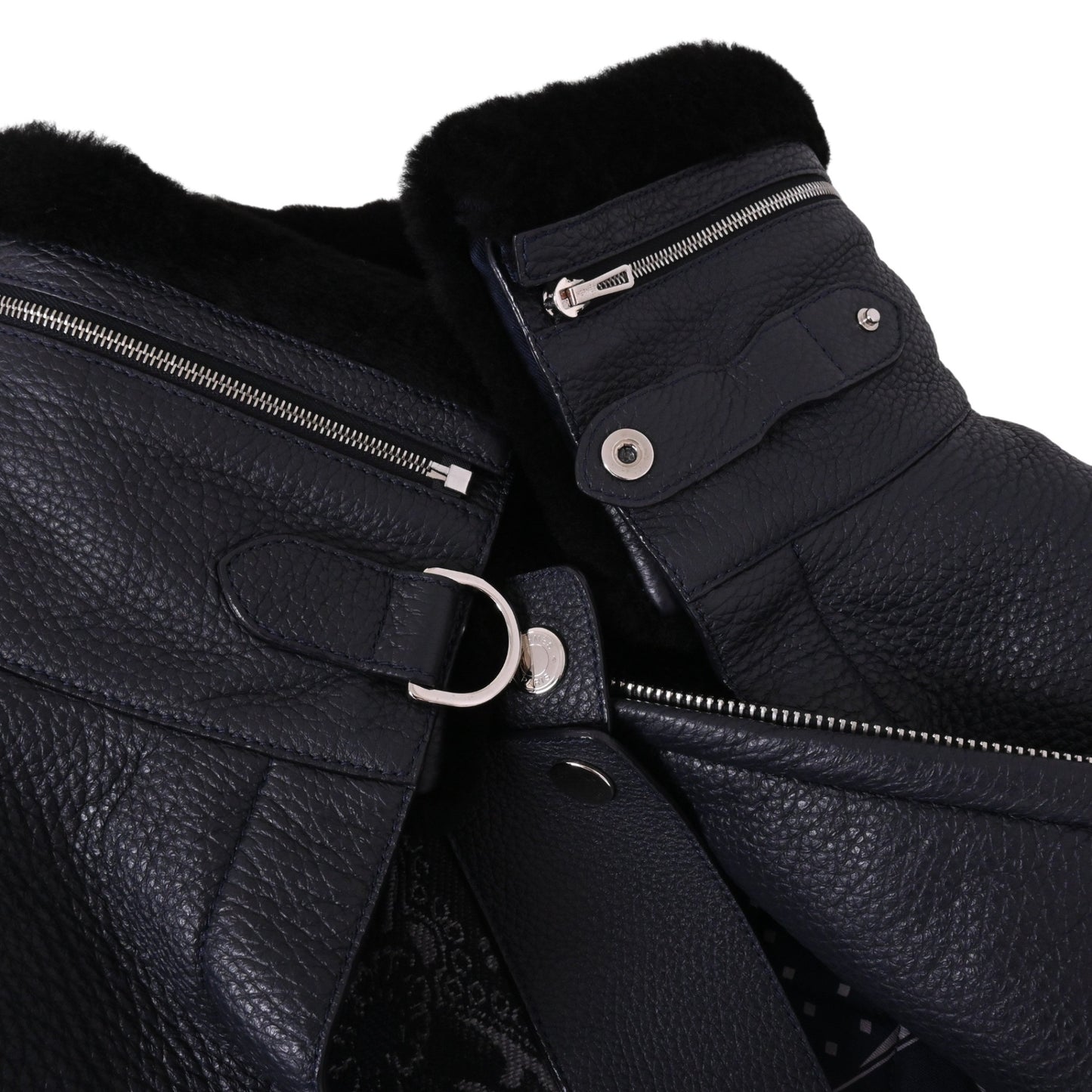 ブルゾン レザージャケット&ジップベスト レザー ディア ウール ネイビー 36