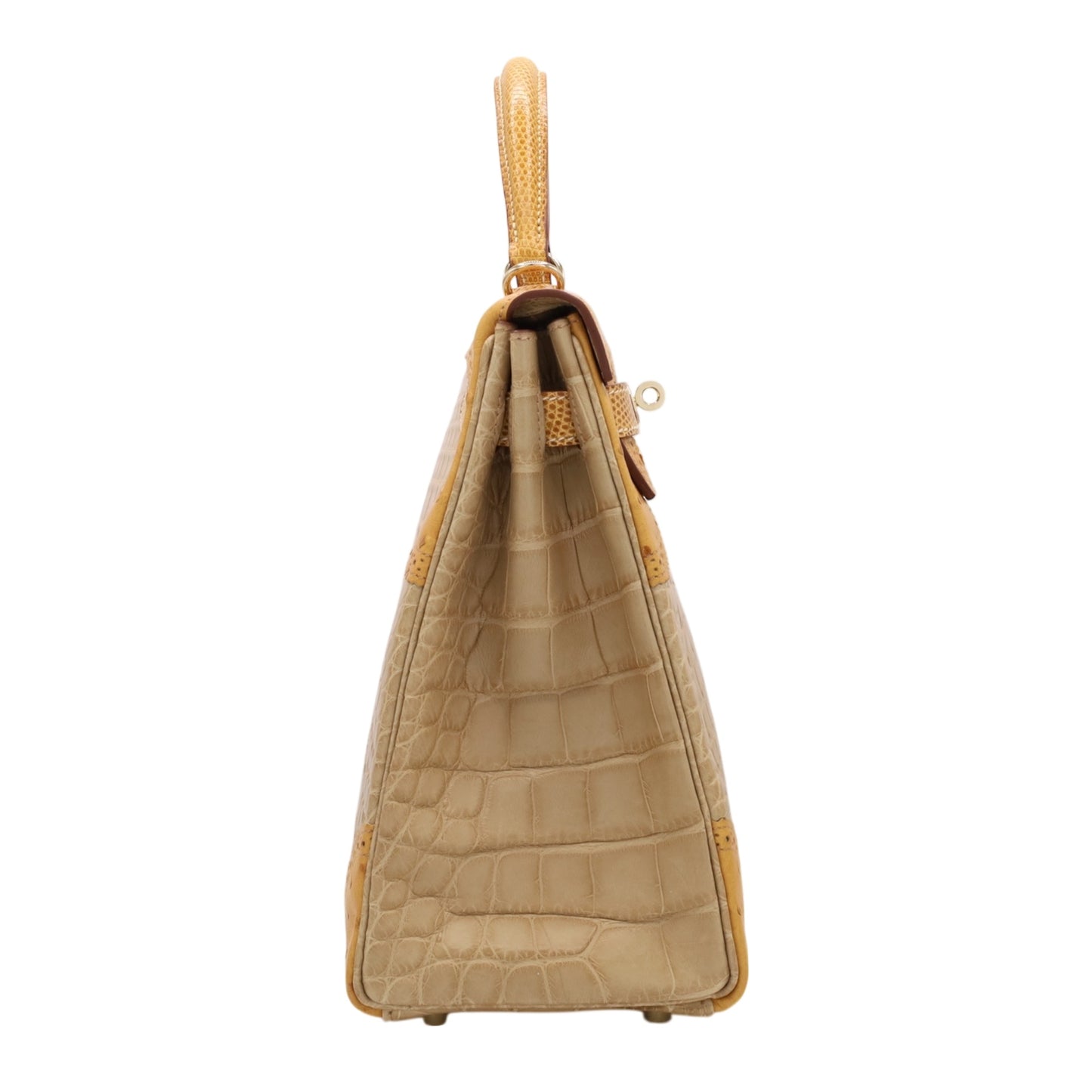 Kelly 32 Gillies Alligator Lizard Ostrich Pousier Chestnut Champagne Gold □Q stamp