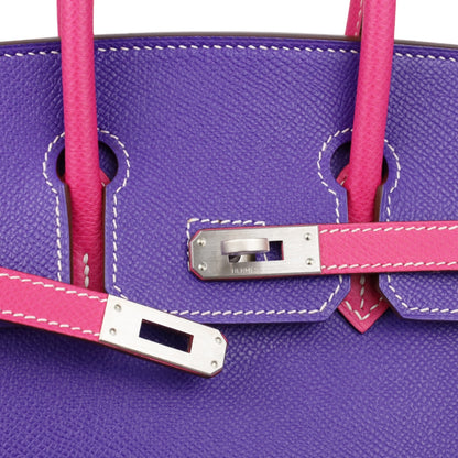 Birkin 25个人订单Vaud Epson Ultra Ultra紫罗兰玫瑰Tyrian Matte Silver Metal Fittings X刻