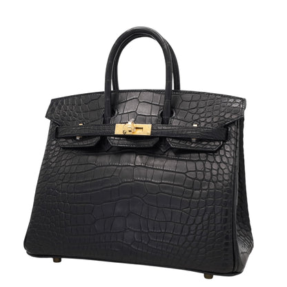 バーキン25　アリゲーターマット　ブラック　GP　K刻印