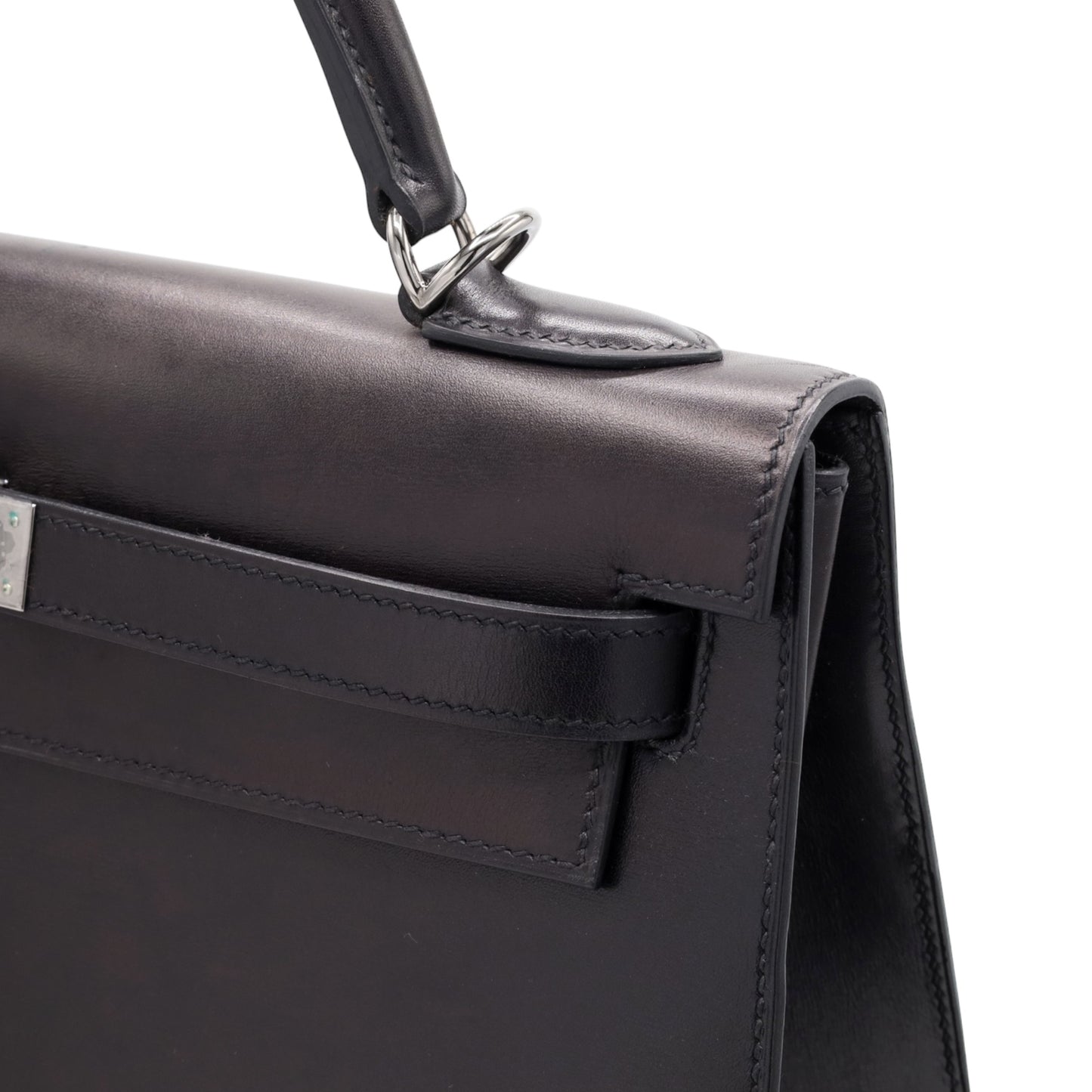 Kelly 32 box calf black ruthenium hardware □J engraved