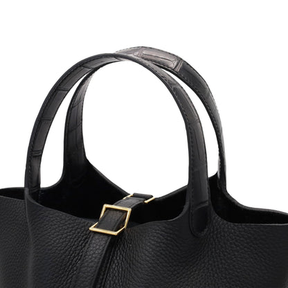 Picotin Lock PM Touch Torillon Clemence Alligator Black GP W Engraved