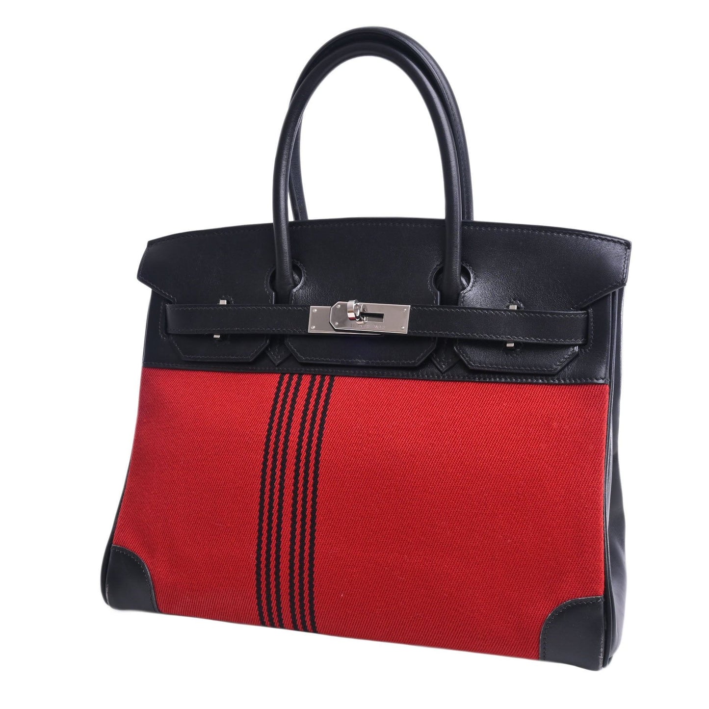 Birkin 30 Box Calf Toile Potamos Black Red SS □J Engraved