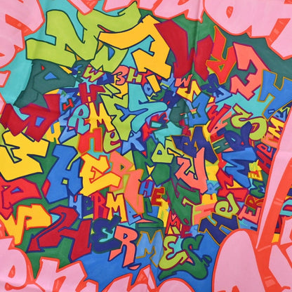 Carre 90 KONGO Graffiti Silk Navy Yellow