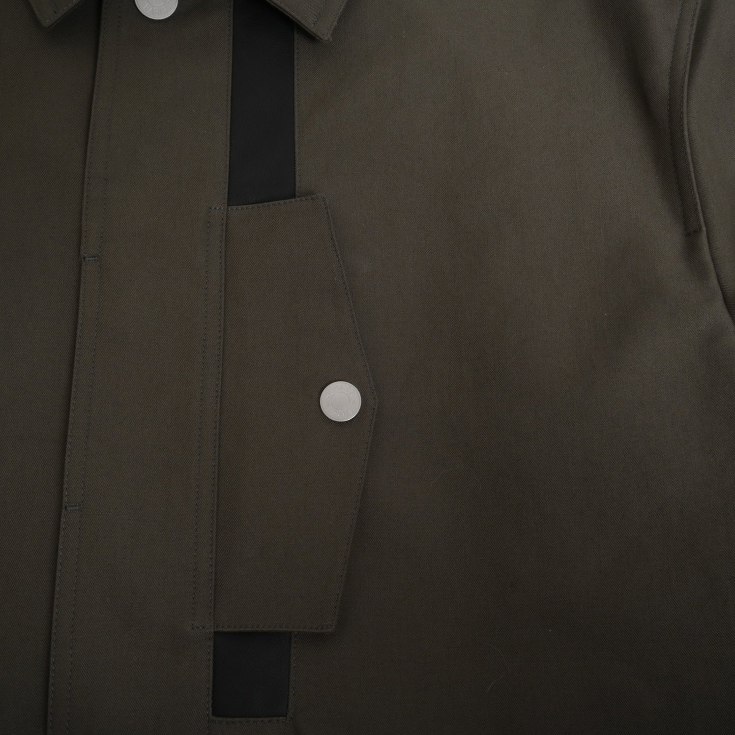 ステンカラーコート　コットン　レザー　カーキ　48