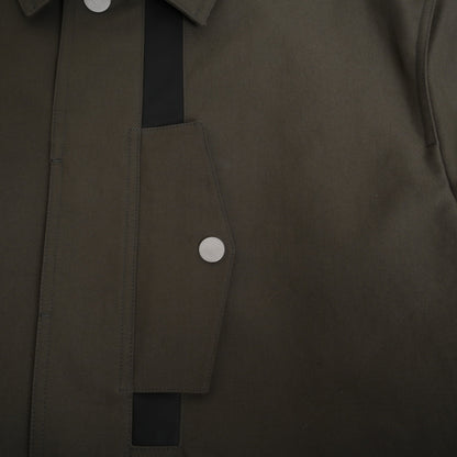 ステンカラーコート　コットン　レザー　カーキ　48