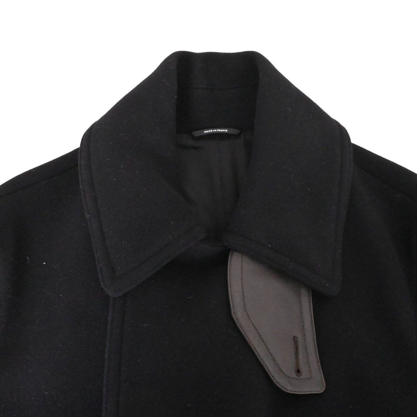 Pコート　ウール　レザー　ブラック　50