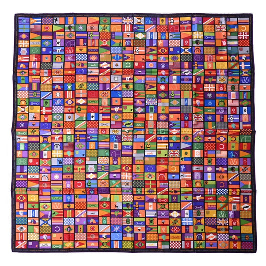 Carre 90 HERMES EN VOYAGE Silk Flag Pattern Multicolor