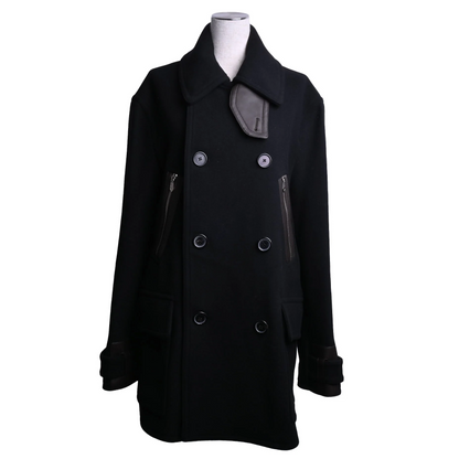 Pコート　ウール　レザー　ブラック　50