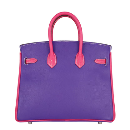 Birkin 25个人订单Vaud Epson Ultra Ultra紫罗兰玫瑰Tyrian Matte Silver Metal Fittings X刻