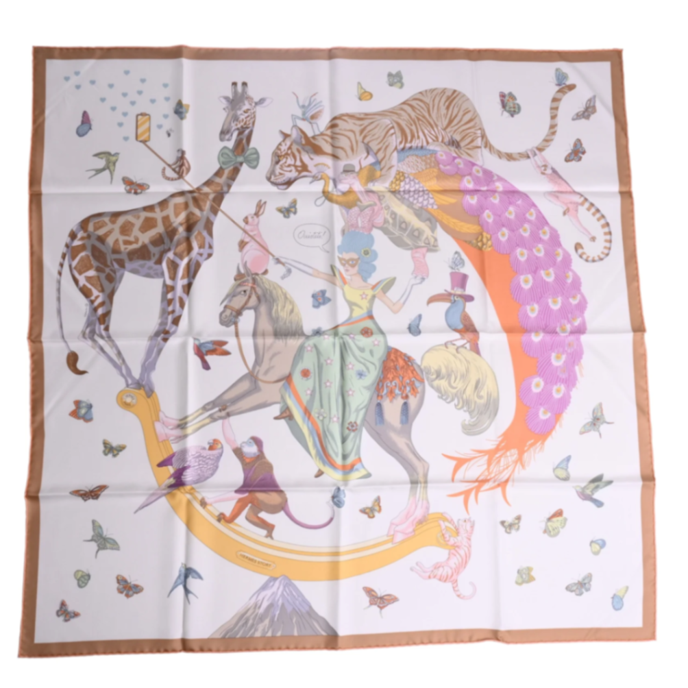 Carre 90 Hermes Story Silk White