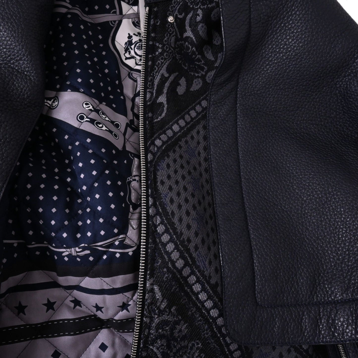 ブルゾン　レザージャケット&ジップベスト　レザー　ディア　ウール　ネイビー　36