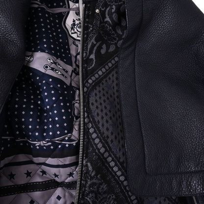 ブルゾン　レザージャケット&ジップベスト　レザー　ディア　ウール　ネイビー　36