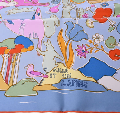 Carre 90 Thousand and One Rabbit Silk Blue