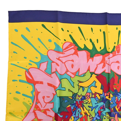 Carre 90 KONGO Graffiti Silk Navy Yellow