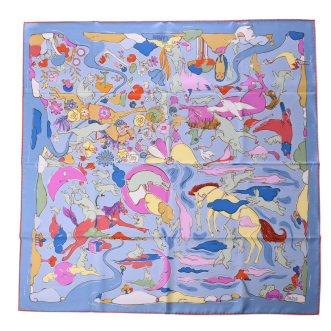 Carre 90 Thousand and One Rabbit Silk Blue