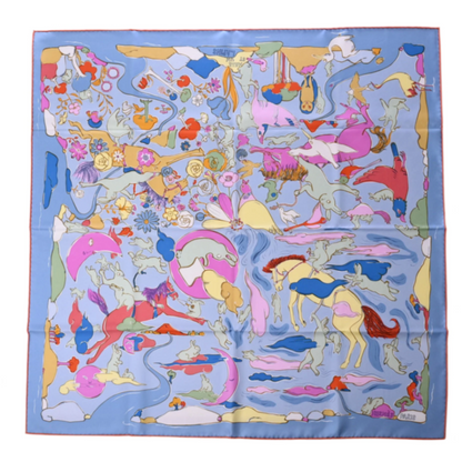 Carre 90 Thousand and One Rabbit Silk Blue