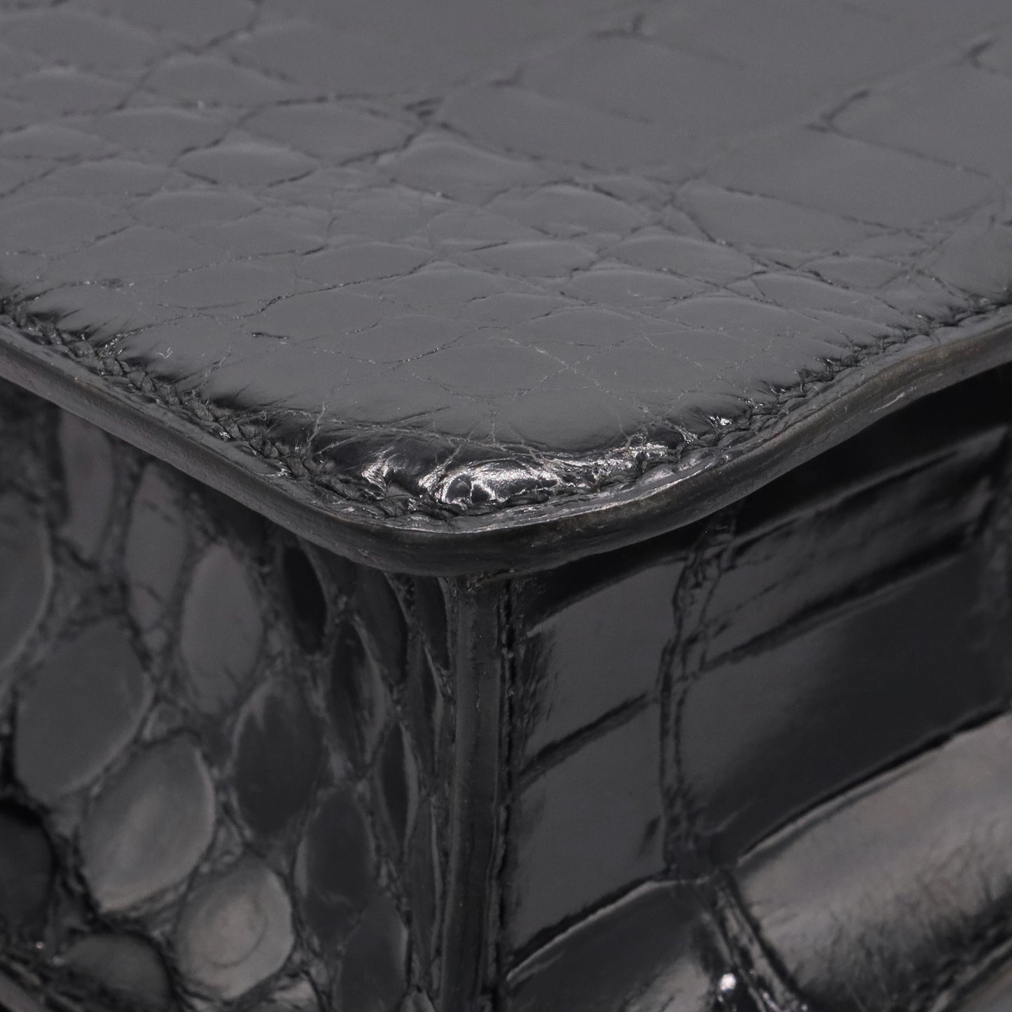 Vintage Shoulder Bag Alligator Black GP 〇RStamp