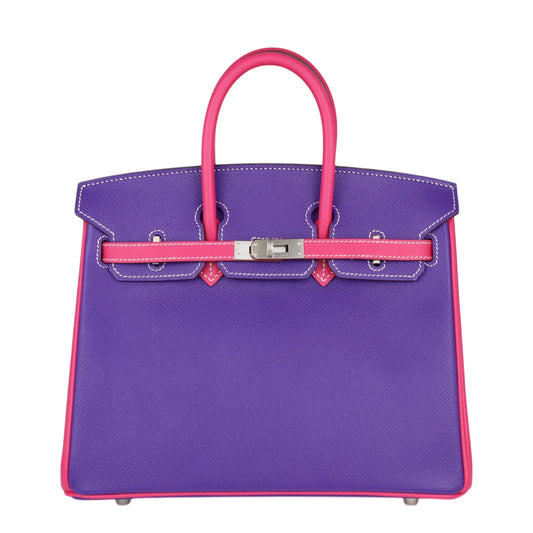 Birkin 25个人订单Vaud Epson Ultra Ultra紫罗兰玫瑰Tyrian Matte Silver Metal Fittings X刻