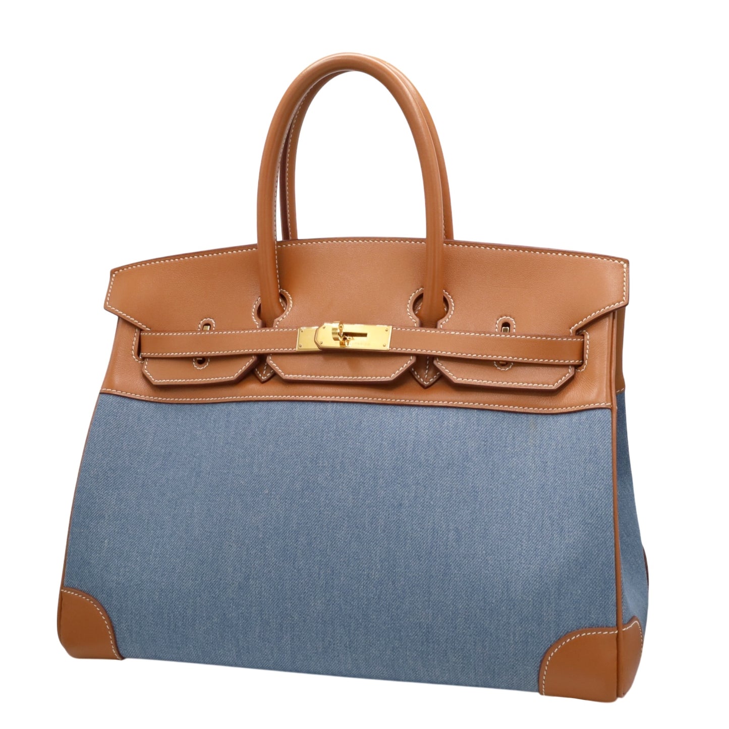 Birkin 35 Gulliver Toile Jean Gold Blue Indigo GP □BStamp